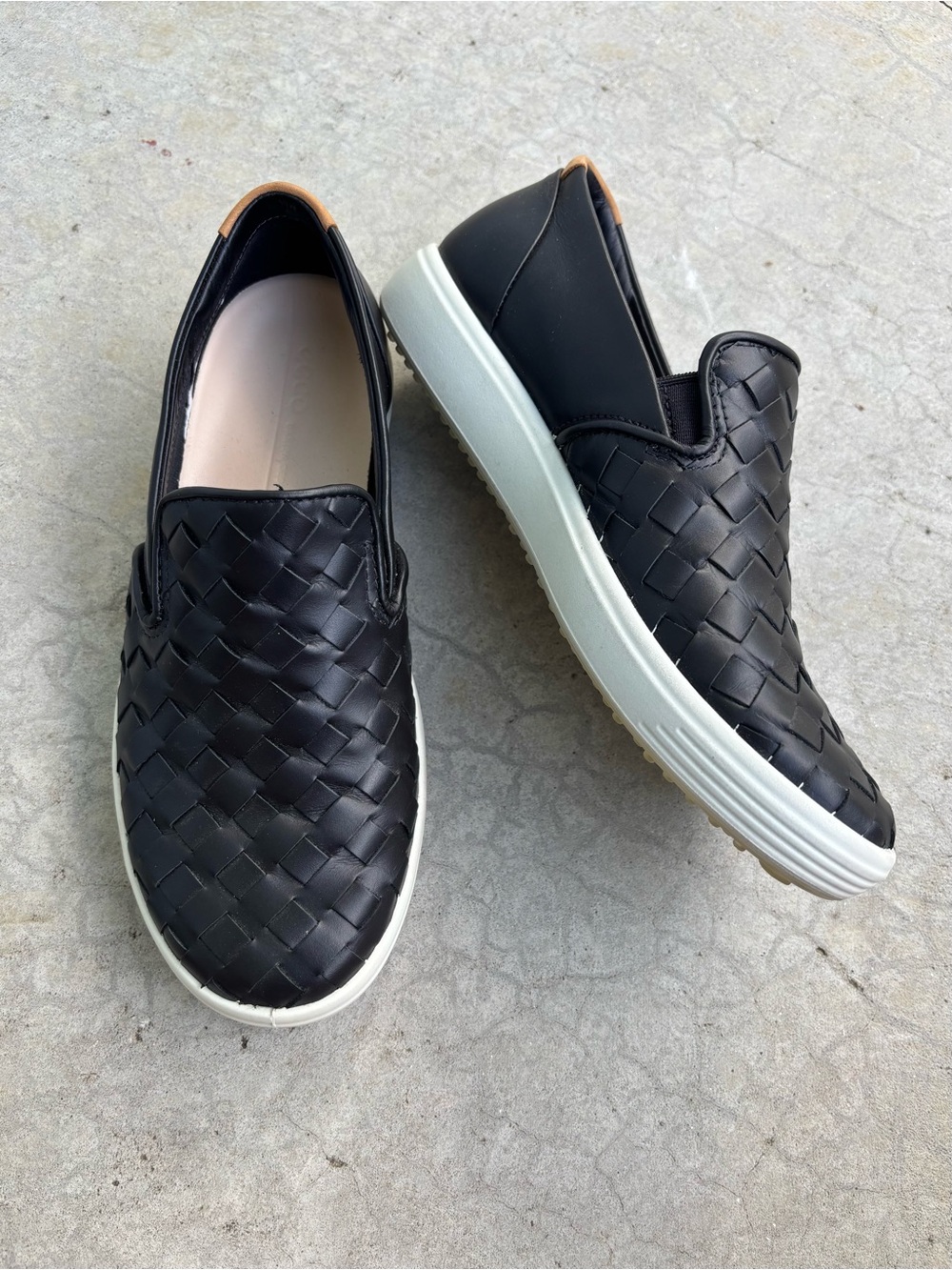 ECCO Soft 7 Woven Slip On Sneakers Black Leather Comfort Shoes Flats Euro 37 - Picture 3 of 10